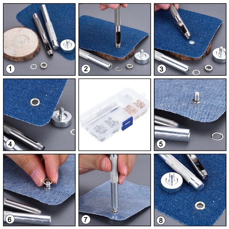 Bememo 1/4 Inch Grommet Kit 100 Sets Grommets Eyelets with 3 Pieces Install Tool Kit and Box for Shoes Clothes Crafts Bag - Image 5